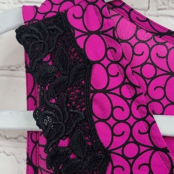 Worthington Hot Pink + Black Lace Dressy Tank Sleeveless Blouse Shell Top Career - Picture 3 of 9